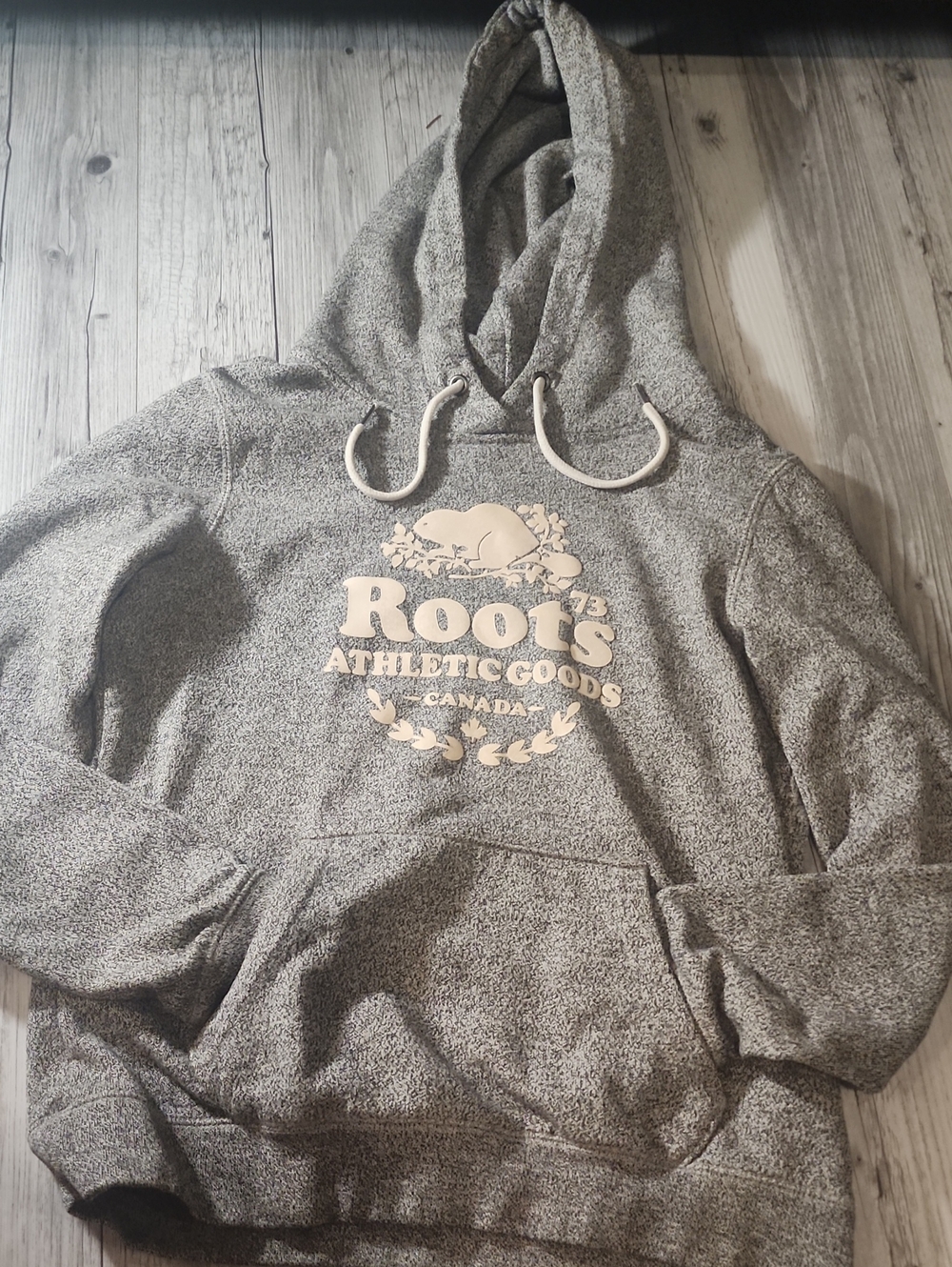 Roots Gray Heather Hoodie with Cream Logo